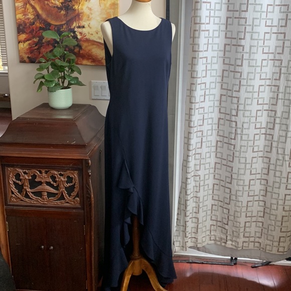 🎉Host Pick🎉 Gorgeous Calvin Klein Sleeveless Twilight Blue High Low Dress EUC - Picture 3 of 17